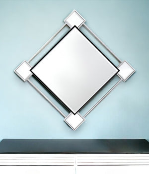 HomeRoots 45" Gray and Black Abstract Accent Mirror - Modern Geometric Design for Stylish Home Décor & Light Reflection 485915