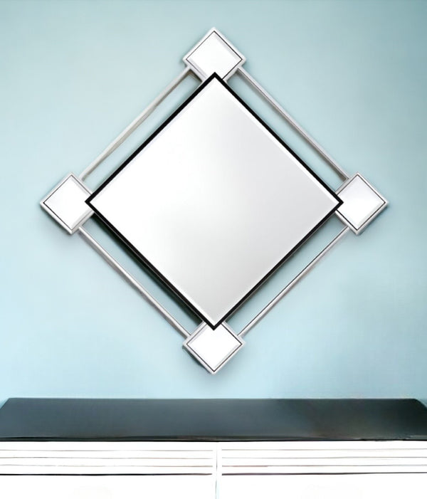 HomeRoots 45" Gray and Black Abstract Accent Mirror - Modern Geometric Design for Stylish Home Décor & Light Reflection 485915