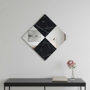 HomeRoots 32" Striking Black and Gray Square Accent Mirror with Faux-Marble Frame for Stylish Decor 485916