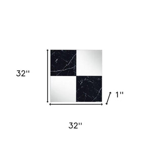 HomeRoots 32" Striking Black and Gray Square Accent Mirror with Faux-Marble Frame for Stylish Decor 485916