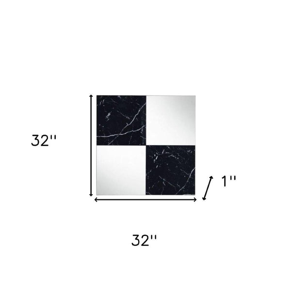 HomeRoots 32" Striking Black and Gray Square Accent Mirror with Faux-Marble Frame for Stylish Decor 485916