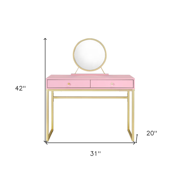Homeroots 42" Pink Mirrored Two Drawer Dresser  Manufactured Wood 485928