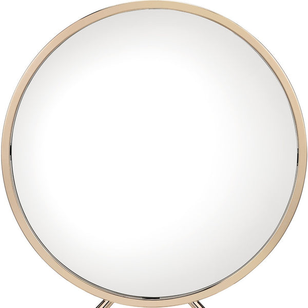 Homeroots 16" Round Makeup Shaving Tabletop Mirror  Mdf,Metal,Mirror,Pu,Foam 485929