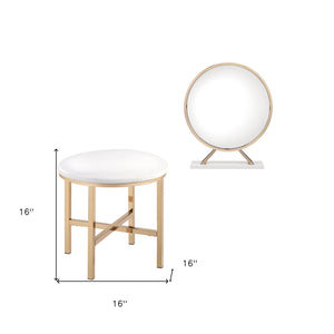 Homeroots 16" Round Makeup Shaving Tabletop Mirror  Mdf,Metal,Mirror,Pu,Foam 485929