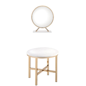 Homeroots 16" Round Makeup Shaving Tabletop Mirror  Mdf,Metal,Mirror,Pu,Foam 485929