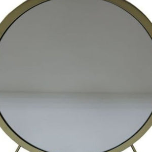 Homeroots 19" Faux Fur, Mirror, Black & Brass Finish Round Makeup Shaving Tabletop Mirror  Metal,Mirror,Upholstery,Composite Wood 485937