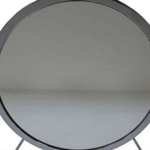 Homeroots 19" Faux Fur, Mirror, White & Chrome Finish Round Makeup Shaving Tabletop Mirror  Metal,Mirror,Upholstery,Composite Wood 485940