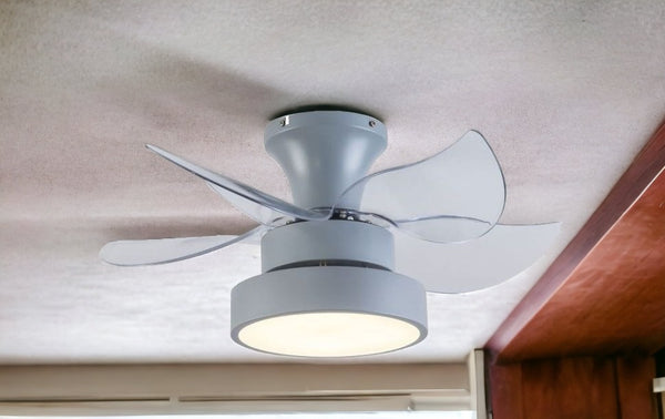 Homeroots 23" Clear Flush Mount Five Blade Remote Control Integrated Light Ceiling Fan  Plastic 485946