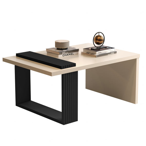 Homeroots 32" Off White And Black And Off White Coffee Table   485968