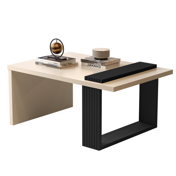 Homeroots 32" Off White And Black And Off White Coffee Table   485968