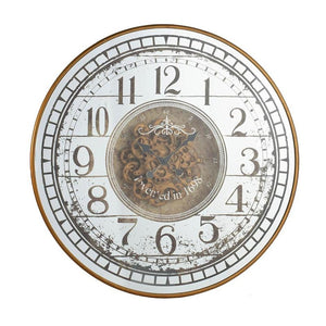 HomeRoots 32" Industrial Vintage Wall Clock with Gold & Silver Metal, Mirror Face, and Exposed Gear Design 485974