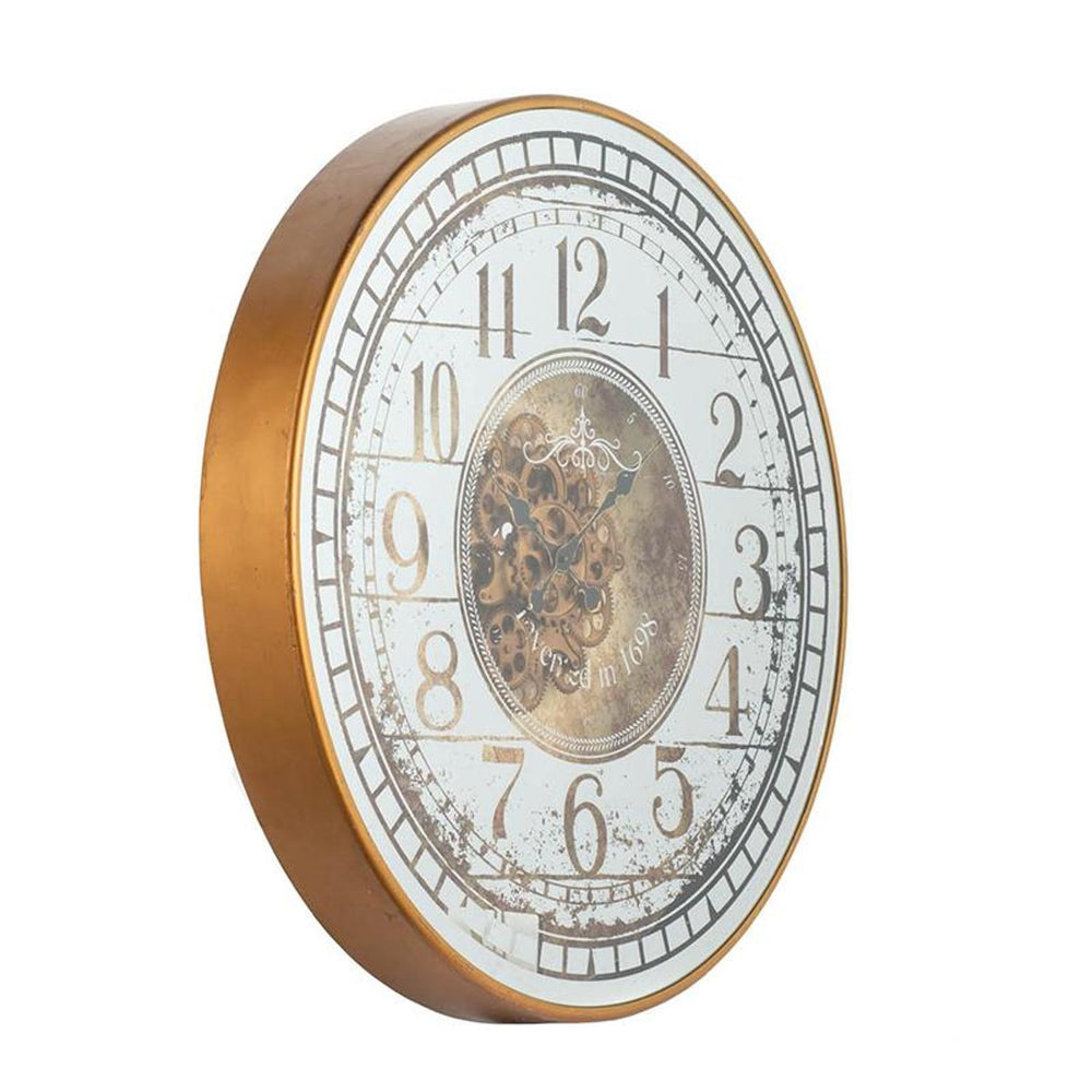 Homeroots 32" Circle Gold And Silver Metal And Mirror Analog Exposed Gear Wall Clock  Metal 485974