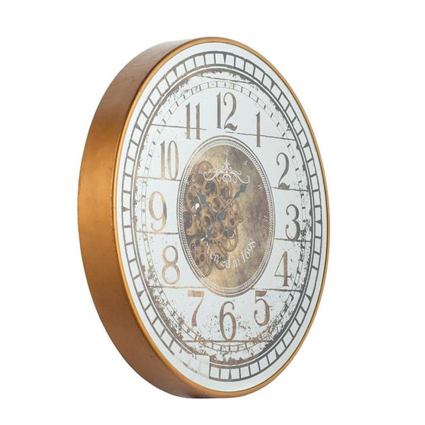 HomeRoots 32" Industrial Vintage Wall Clock with Gold & Silver Metal, Mirror Face, and Exposed Gear Design 485974