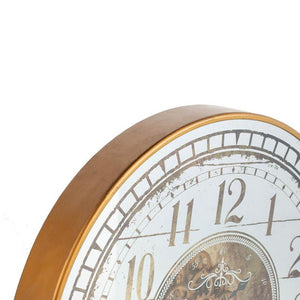 HomeRoots 32" Industrial Vintage Wall Clock with Gold & Silver Metal, Mirror Face, and Exposed Gear Design 485974