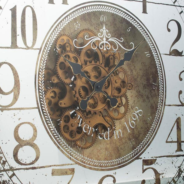 HomeRoots 32" Industrial Vintage Wall Clock with Gold & Silver Metal, Mirror Face, and Exposed Gear Design 485974