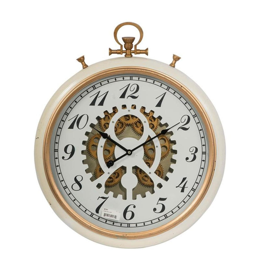 HomeRoots 21" White and Gold Industrial Exposed Gear Pocket Watch Wall Clock - Elegant Decor for Any Room 485975