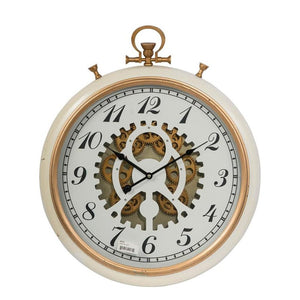 HomeRoots 21" White and Gold Industrial Exposed Gear Pocket Watch Wall Clock - Elegant Decor for Any Room 485975