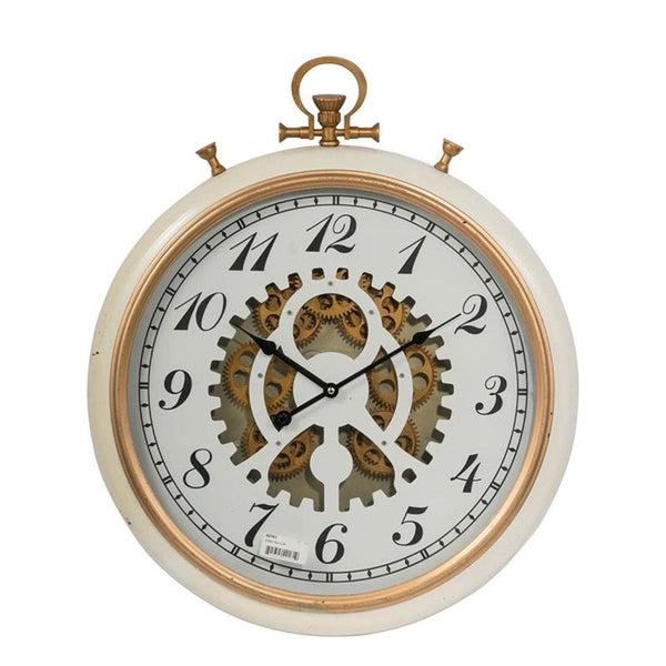 HomeRoots 21" White and Gold Industrial Exposed Gear Pocket Watch Wall Clock - Elegant Decor for Any Room 485975