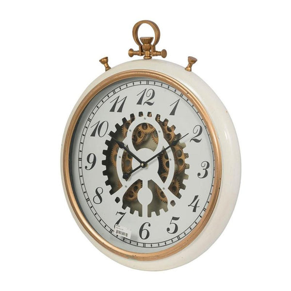 HomeRoots 21" White and Gold Industrial Exposed Gear Pocket Watch Wall Clock - Elegant Decor for Any Room 485975