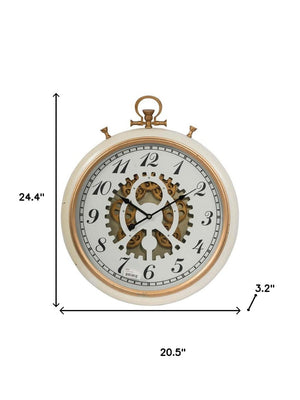HomeRoots 21" White and Gold Industrial Exposed Gear Pocket Watch Wall Clock - Elegant Decor for Any Room 485975