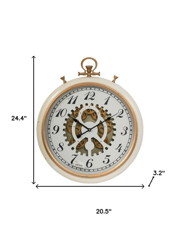 HomeRoots 21" White and Gold Industrial Exposed Gear Pocket Watch Wall Clock - Elegant Decor for Any Room 485975