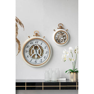 HomeRoots 21" White and Gold Industrial Exposed Gear Pocket Watch Wall Clock - Elegant Decor for Any Room 485975
