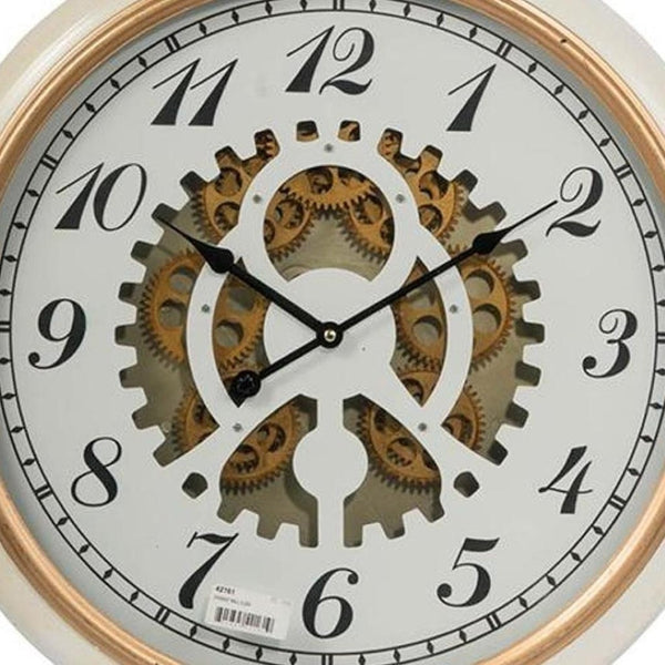 HomeRoots 21" White and Gold Industrial Exposed Gear Pocket Watch Wall Clock - Elegant Decor for Any Room 485975