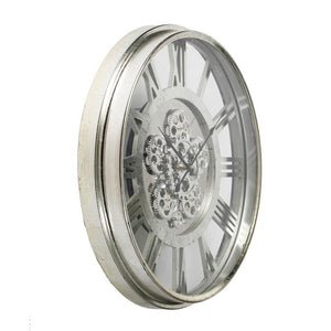 Homeroots 21" Circle Silver Metal And Glass Analog Exposed Gear Wall Clock  Iron 485976