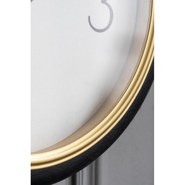 HomeRoots 16" Stylish Black Gold White Faux Leather Industrial Round Wall Clock with Exposed Gears & Glass Face 485977