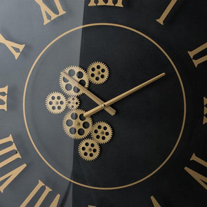 HomeRoots 35" Industrial Black and Gold Square Wall Clock with Exposed Gears - Modern Decor for Any Space 485978