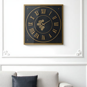 HomeRoots 35" Industrial Black and Gold Square Wall Clock with Exposed Gears - Modern Decor for Any Space 485978