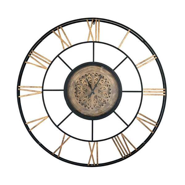 HomeRoots 56" Circle Copper Metal and Glass Analog Gear Wall Clock – Vintage Industrial Style for Homes 485979