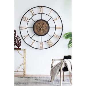 HomeRoots 56" Circle Copper Metal and Glass Analog Gear Wall Clock – Vintage Industrial Style for Homes 485979