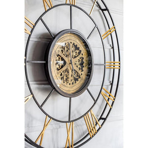 HomeRoots 56" Circle Copper Metal and Glass Analog Gear Wall Clock – Vintage Industrial Style for Homes 485979