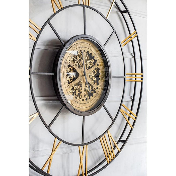 HomeRoots 56" Circle Copper Metal and Glass Analog Gear Wall Clock – Vintage Industrial Style for Homes 485979