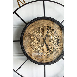 HomeRoots 56" Circle Copper Metal and Glass Analog Gear Wall Clock – Vintage Industrial Style for Homes 485979