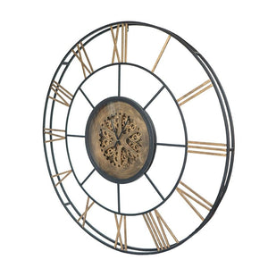 HomeRoots 56" Circle Copper Metal and Glass Analog Gear Wall Clock – Vintage Industrial Style for Homes 485979