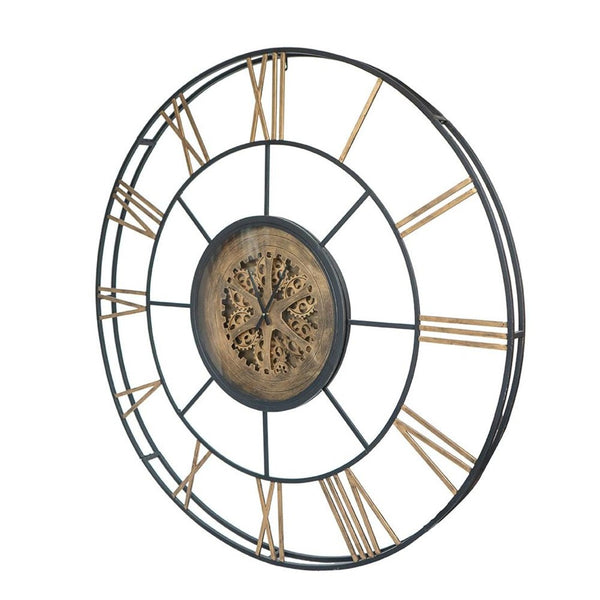 HomeRoots 56" Circle Copper Metal and Glass Analog Gear Wall Clock – Vintage Industrial Style for Homes 485979