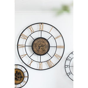 HomeRoots 56" Circle Copper Metal and Glass Analog Gear Wall Clock – Vintage Industrial Style for Homes 485979