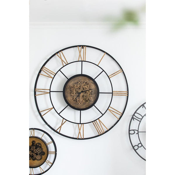 HomeRoots 56" Circle Copper Metal and Glass Analog Gear Wall Clock – Vintage Industrial Style for Homes 485979