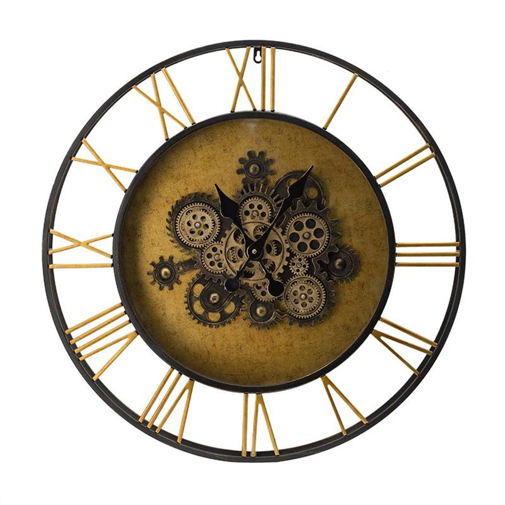 Homeroots 28" Circle Copper Metal And Glass Analog Exposed Gear Wall Clock  Iron 485980