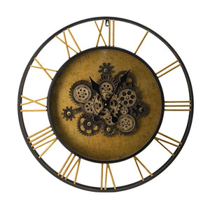 Homeroots 28" Circle Copper Metal And Glass Analog Exposed Gear Wall Clock  Iron 485980