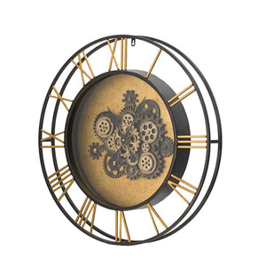 Homeroots 28" Circle Copper Metal And Glass Analog Exposed Gear Wall Clock  Iron 485980