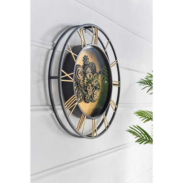 Homeroots 28" Circle Copper Metal And Glass Analog Exposed Gear Wall Clock  Iron 485980