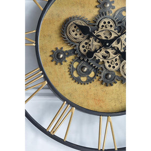 Homeroots 28" Circle Copper Metal And Glass Analog Exposed Gear Wall Clock  Iron 485980