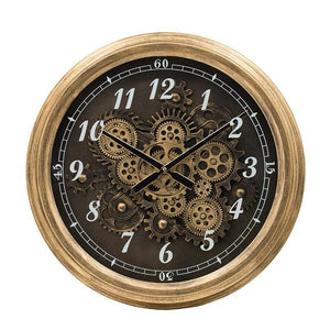 HomeRoots 21" Industrial Black and Gold Wall Clock with Exposed Gears - Vintage Charm for Modern Spaces 485982