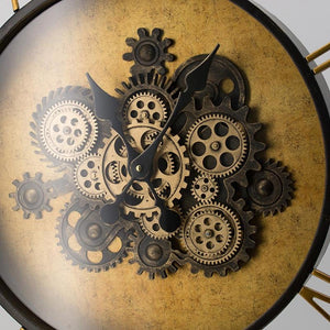 HomeRoots 21" Industrial Black and Gold Wall Clock with Exposed Gears - Vintage Charm for Modern Spaces 485982