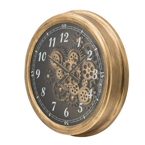 HomeRoots 21" Industrial Black and Gold Wall Clock with Exposed Gears - Vintage Charm for Modern Spaces 485982