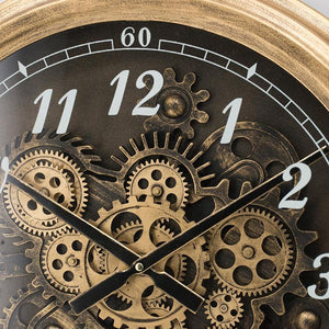 HomeRoots 21" Industrial Black and Gold Wall Clock with Exposed Gears - Vintage Charm for Modern Spaces 485982