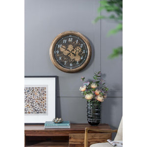 HomeRoots 21" Industrial Black and Gold Wall Clock with Exposed Gears - Vintage Charm for Modern Spaces 485982